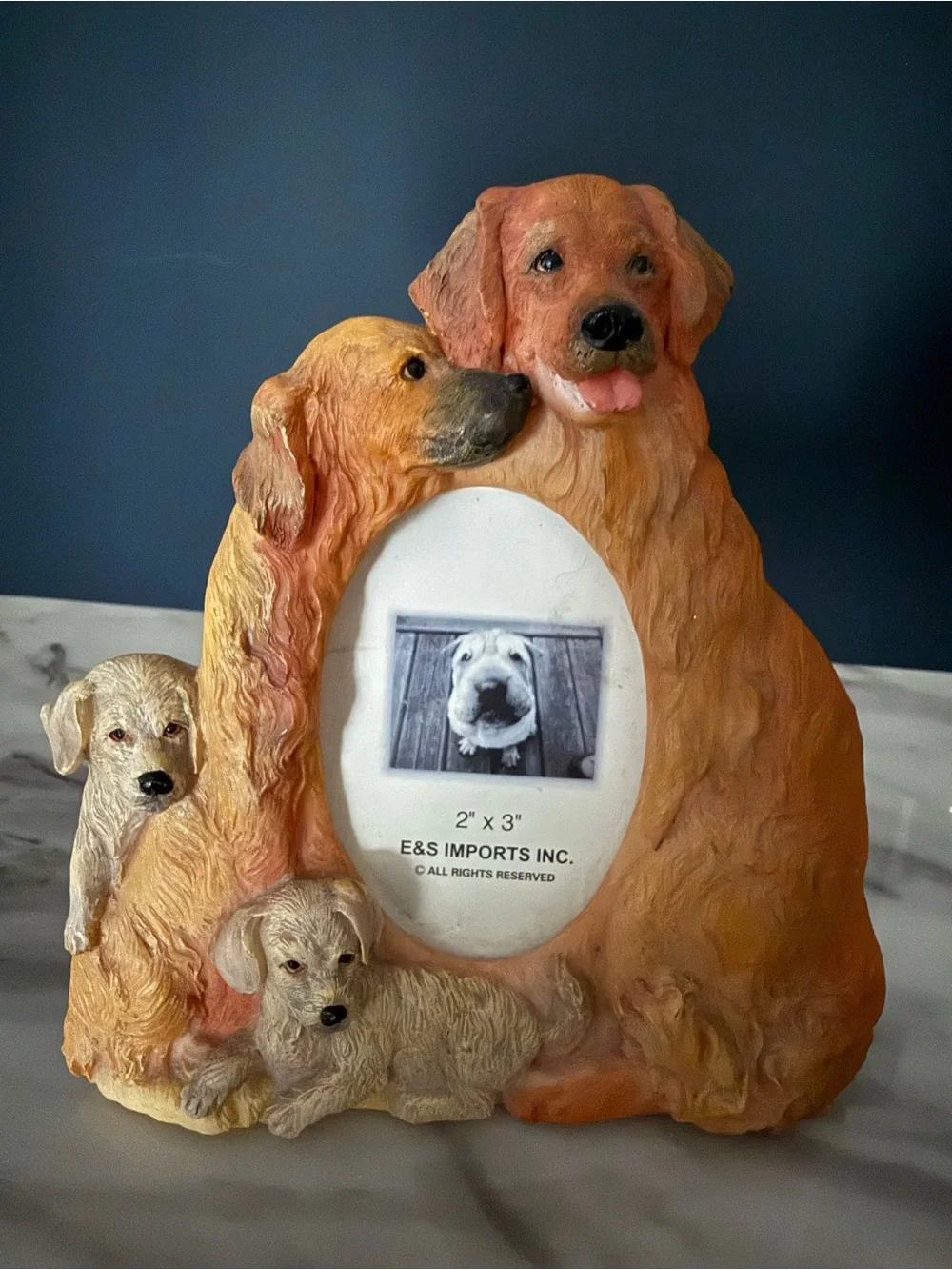 E&S Imports Golden Retriever Dog Photo Frame — Tan/Golden NWOB - Fits 2x3 photo